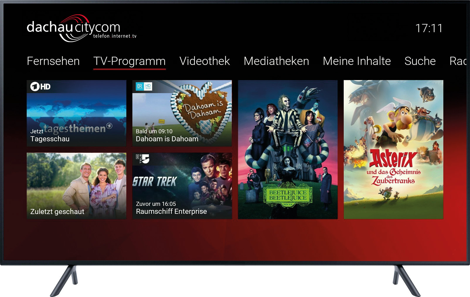 Darstellung der DCC Vision App auf einem Smart-TV.