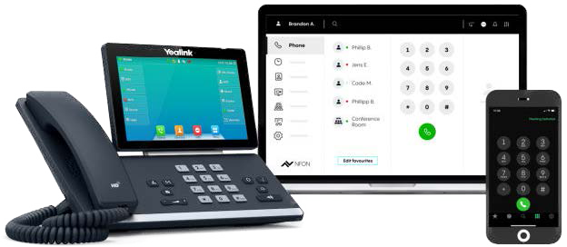 Klassisches Telefon, Tablet und Smartphone mit Telefonie-Apps.